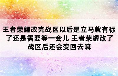 王者荣耀改完战区以后是立马就有标了还是需要等一会儿 王者荣耀改了战区后还会变回去嘛